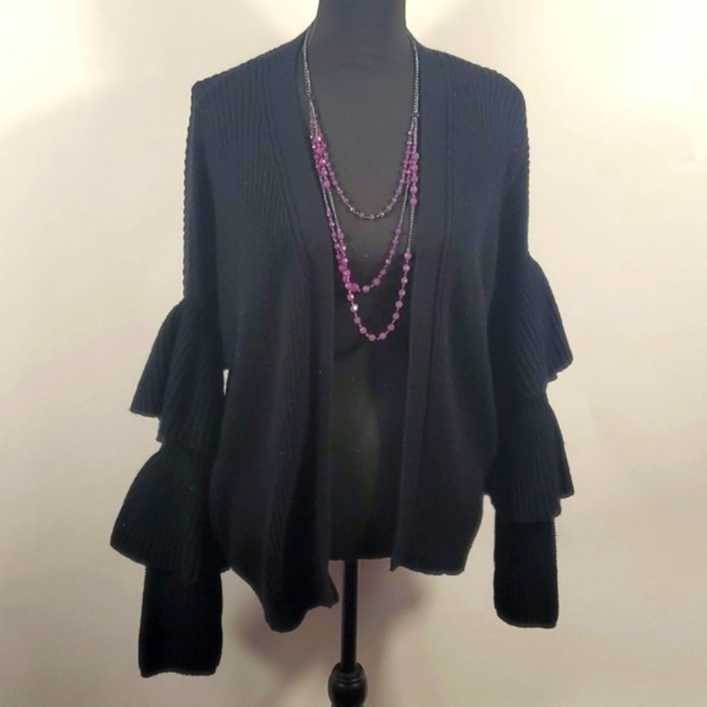 RDI Black open Cardigan with Ruffles sleeves Size Medium
